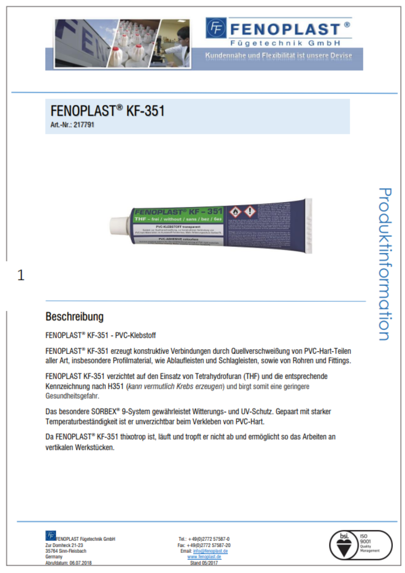 Fenoplast KF-351 produktinformation preview