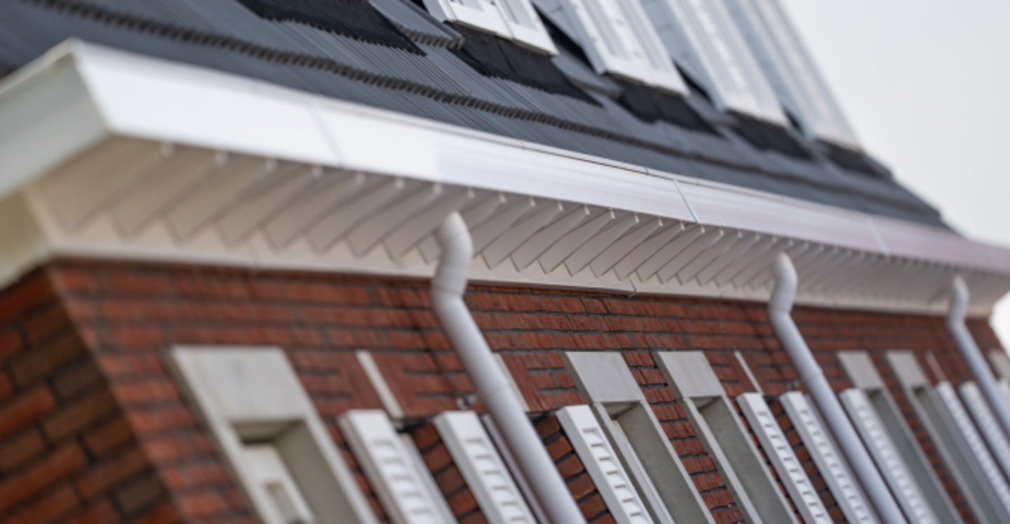 Polytech Proline dakgoot op woning close-up